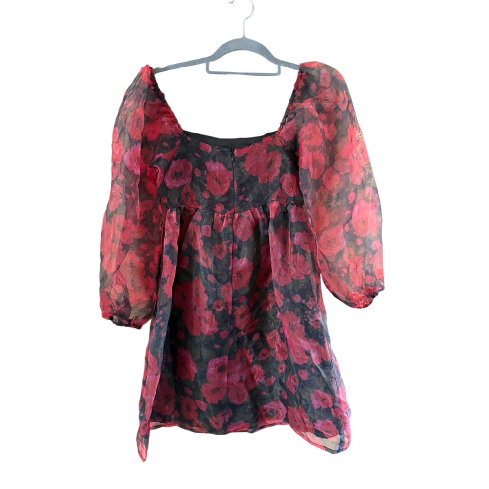 Women's Pink Lily Red Black Floral Mini Dress XS - Picture 3 of 9